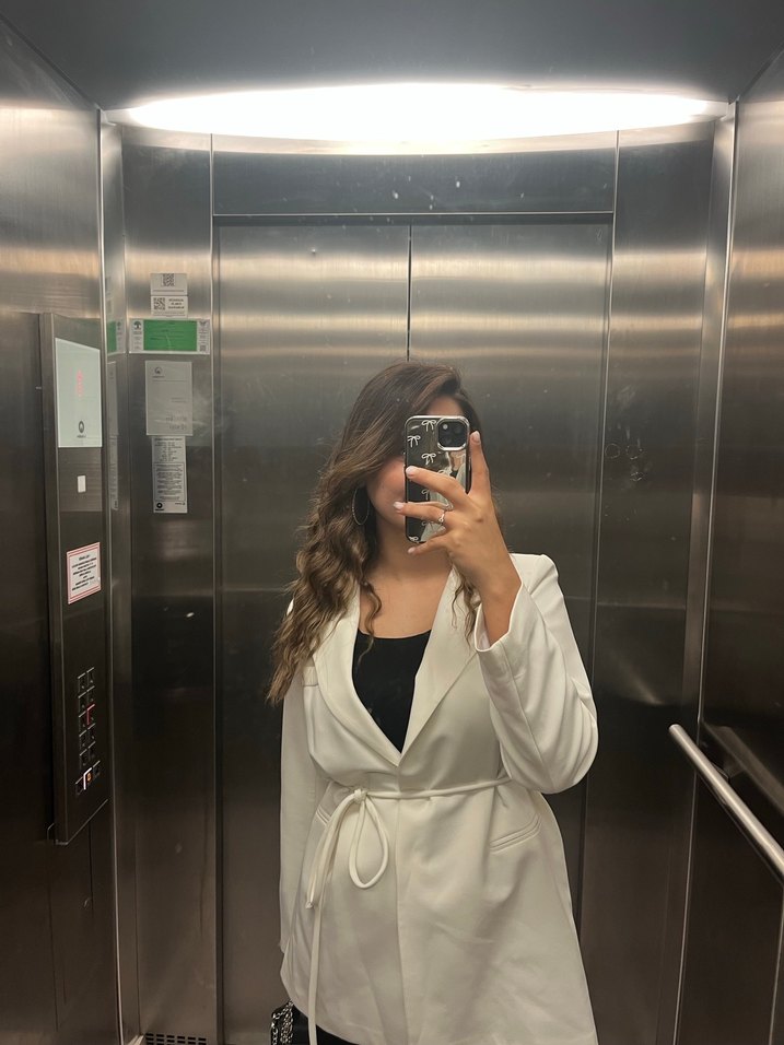 Beyaz Midi Kadın Blazer Ceket - Görsel 2