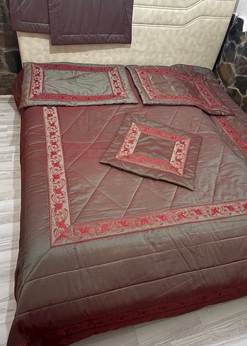 Bordo Nakışlı Yatak Örtüsü Seti - Görsel 2