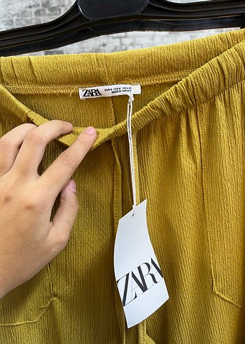 Zara Sarı Keten Salaş Midi Pantolon