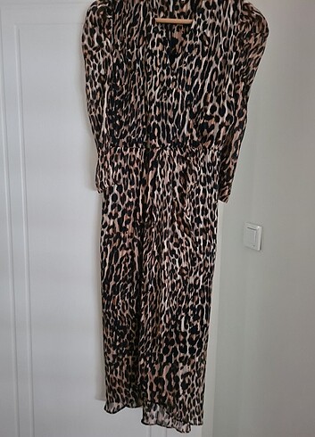 38 Beden camel Renk Leopar elbise