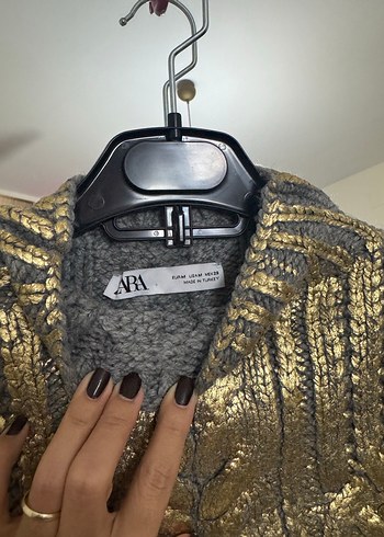 ZaraAltın Rengi Bohem Örgü Boğazlı Süveter - Görsel 4