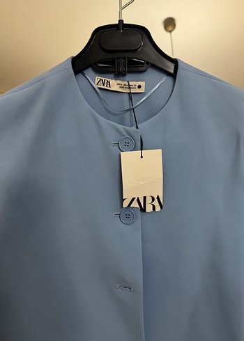Zara Düğmeli Mavi Kadın Mini Yelek - Görsel 3
