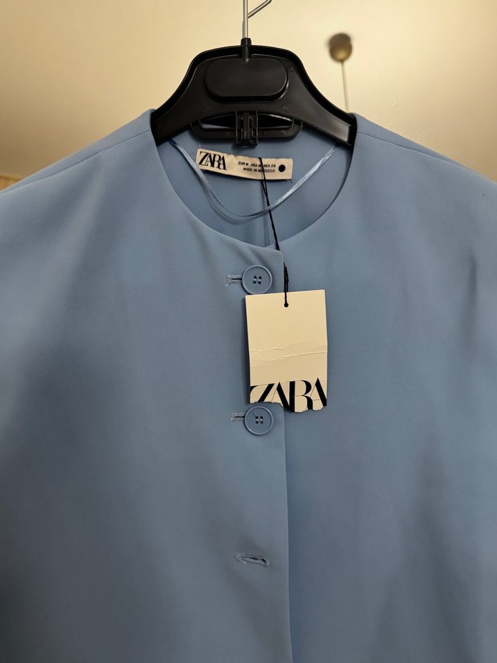 Zara Düğmeli Mavi Kadın Mini Yelek - Görsel 3