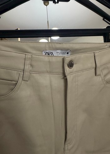 Zara Bej Kadın Deri Kumaş Pantolon - Görsel 2