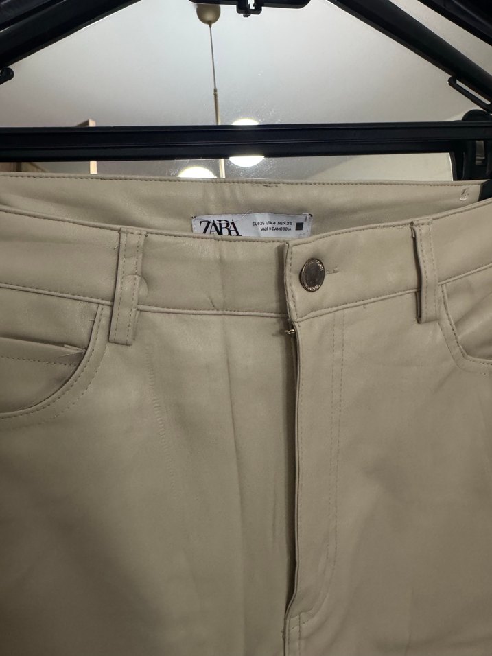 Zara Bej Kadın Deri Kumaş Pantolon - Görsel 2