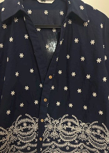 Zara Düğmeli Nakışlı Mavi Bohem Kadın total look - Görsel 3