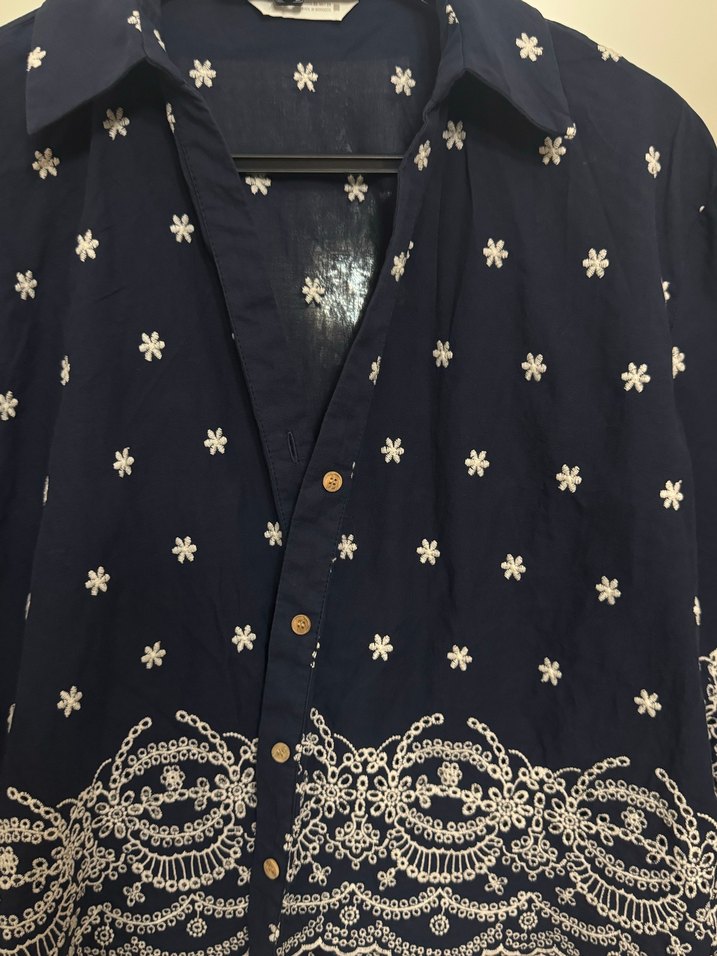 Zara Düğmeli Nakışlı Mavi Bohem Kadın total look - Görsel 3