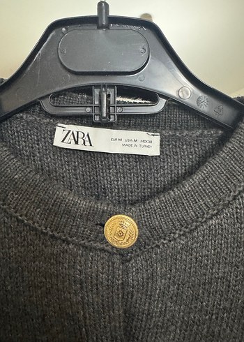 Zara Düğmeli Gri Kadın Mini Yün Hırka - Görsel 3