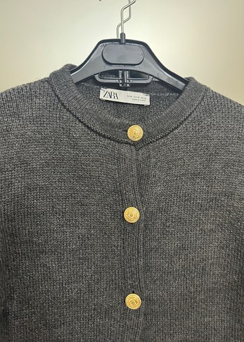 Zara Düğmeli Gri Kadın Mini Yün Hırka - Görsel 4