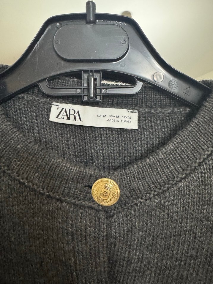 Zara Düğmeli Gri Kadın Mini Yün Hırka - Görsel 3