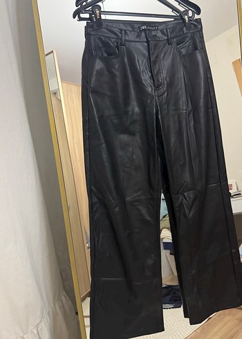 Zara Siyah  Deri Kadın Pantolon - Görsel 4