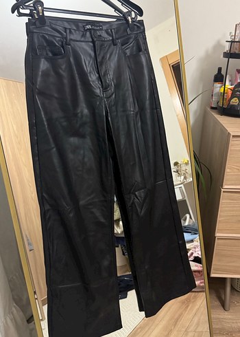 Zara Siyah  Deri Kadın Pantolon - Görsel 3