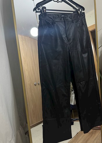 Zara Siyah  Deri Kadın Pantolon - Görsel 2
