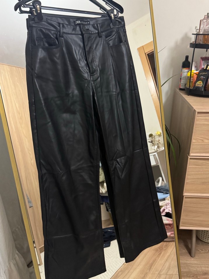 Zara Siyah  Deri Kadın Pantolon - Görsel 3