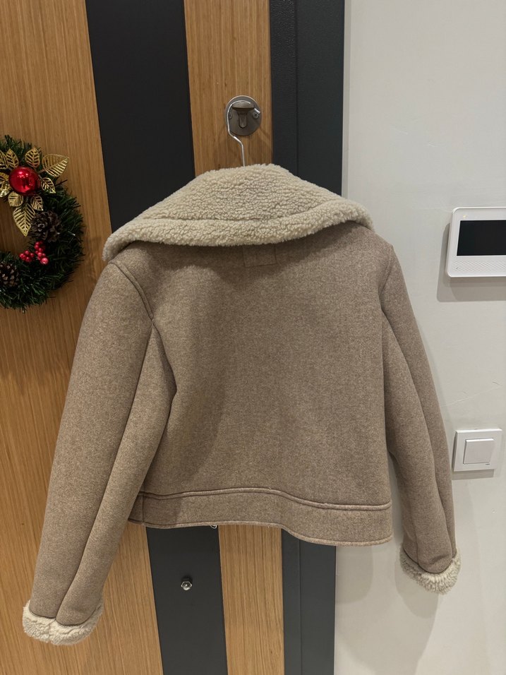 Zara Kürklü Bej Kısa Kadın Ceket - Görsel 4