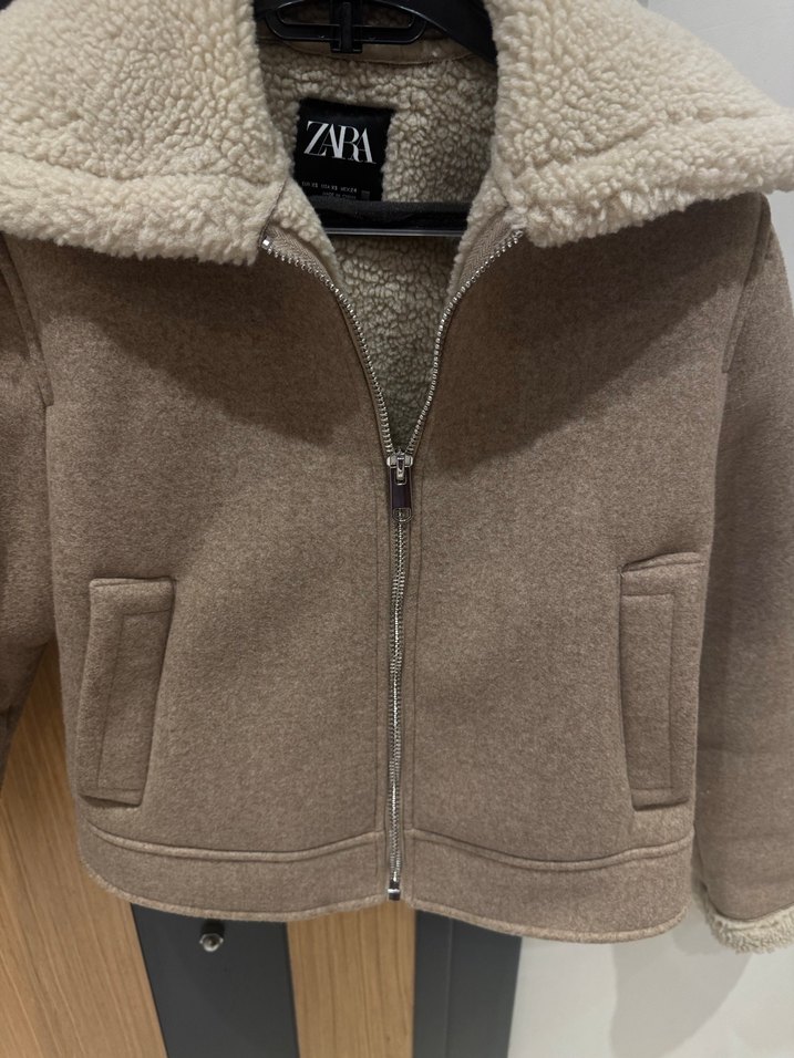 Zara Kürklü Bej Kısa Kadın Ceket - Görsel 5