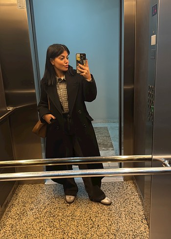 Bershka Siyah Çift Düğmeli Kaban - Görsel 5