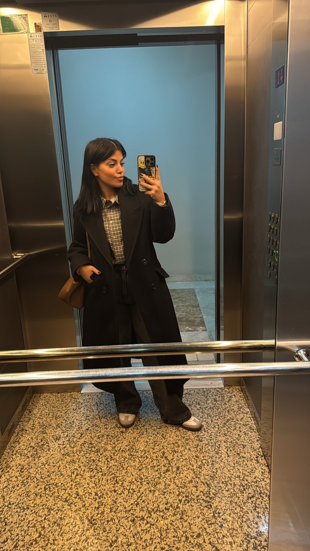 Bershka Siyah Çift Düğmeli Kaban - Görsel 5