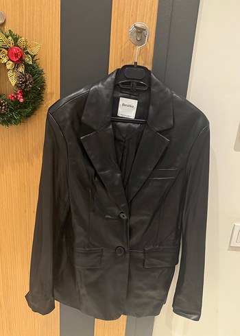 Bershka Siyah Düğmeli Kadın Deri blazer - Görsel 3