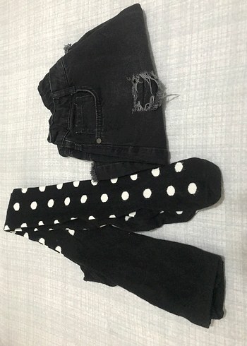 Mor Gri Batik Desenli kot şort ve kilotlu çorap - Görsel 9