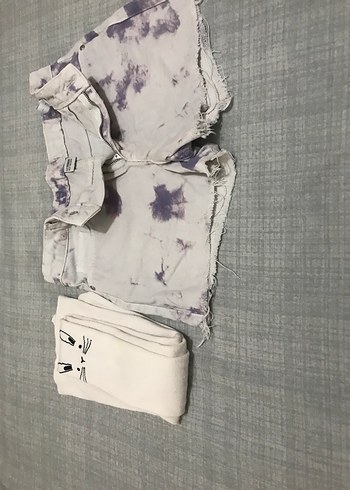 Mor Gri Batik Desenli kot şort ve kilotlu çorap - Görsel 2