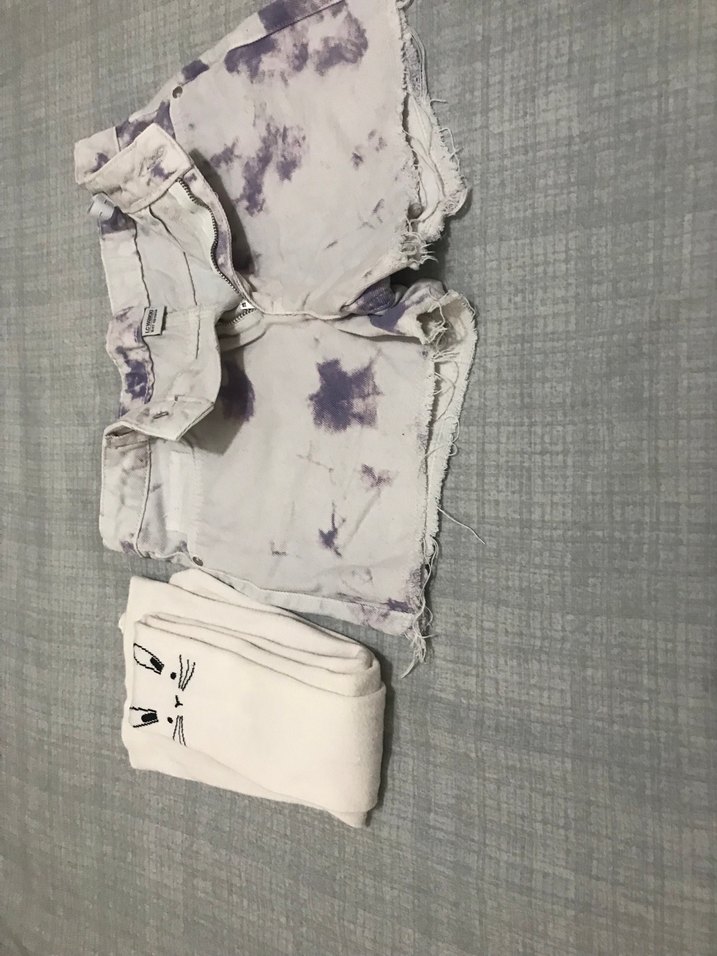 Mor Gri Batik Desenli kot şort ve kilotlu çorap - Görsel 2