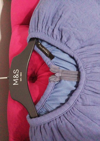 Uzun Kollu Mavi Müslin Salaş Elbise - Görsel 5