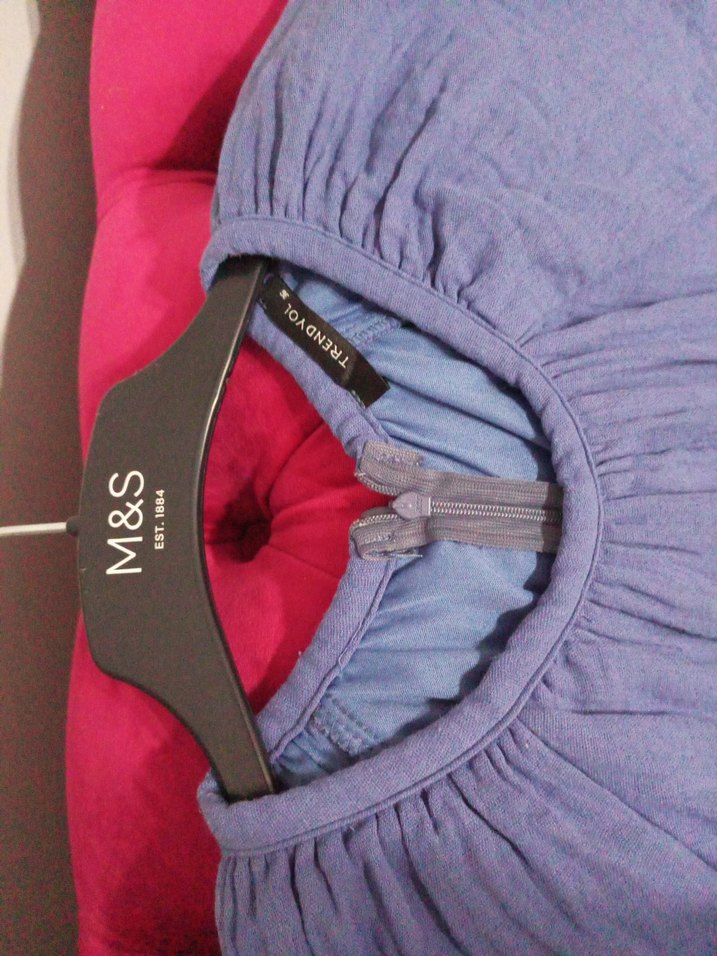 Uzun Kollu Mavi Müslin Salaş Elbise - Görsel 5