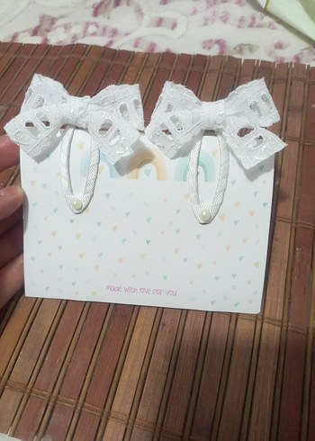 Beyaz Fisto Fiyonklu Çocuk Toka Seti - Görsel 2