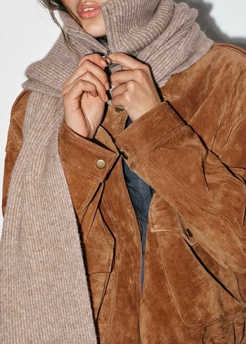 Zara Balıkçı Yaka Örgü Atkı- Sarımsı Kahverengi - Görsel 4