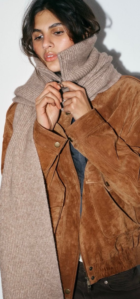 Zara Balıkçı Yaka Örgü Atkı- Sarımsı Kahverengi - Görsel 4