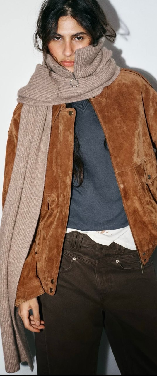 Zara Balıkçı Yaka Örgü Atkı- Sarımsı Kahverengi - Görsel 3