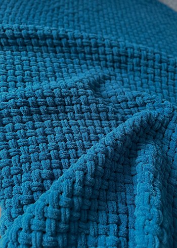 Mavi Örgü tek kişilik battaniye - Görsel 2