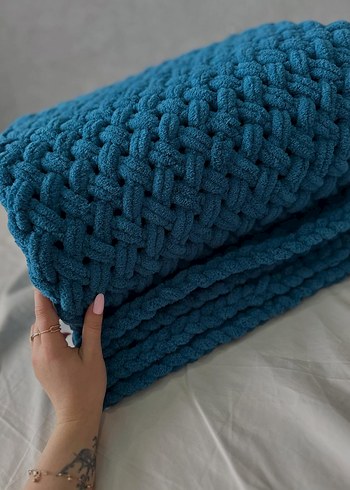 Mavi Örgü tek kişilik battaniye - Görsel 4