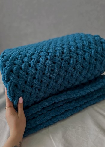 Mavi Örgü tek kişilik battaniye - Görsel 3