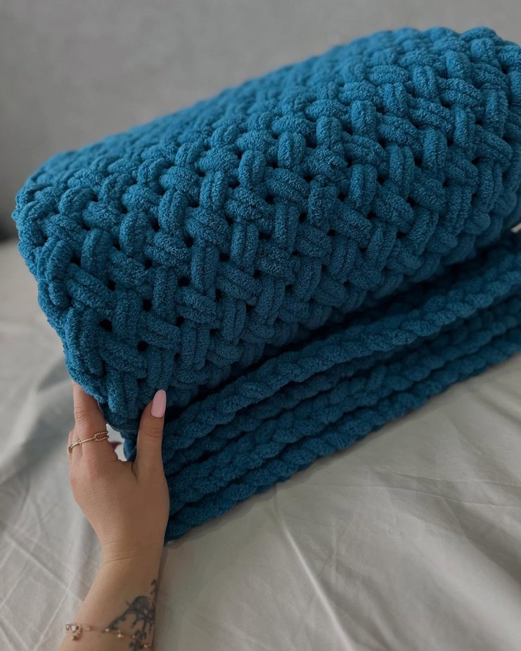 Mavi Örgü tek kişilik battaniye - Görsel 4