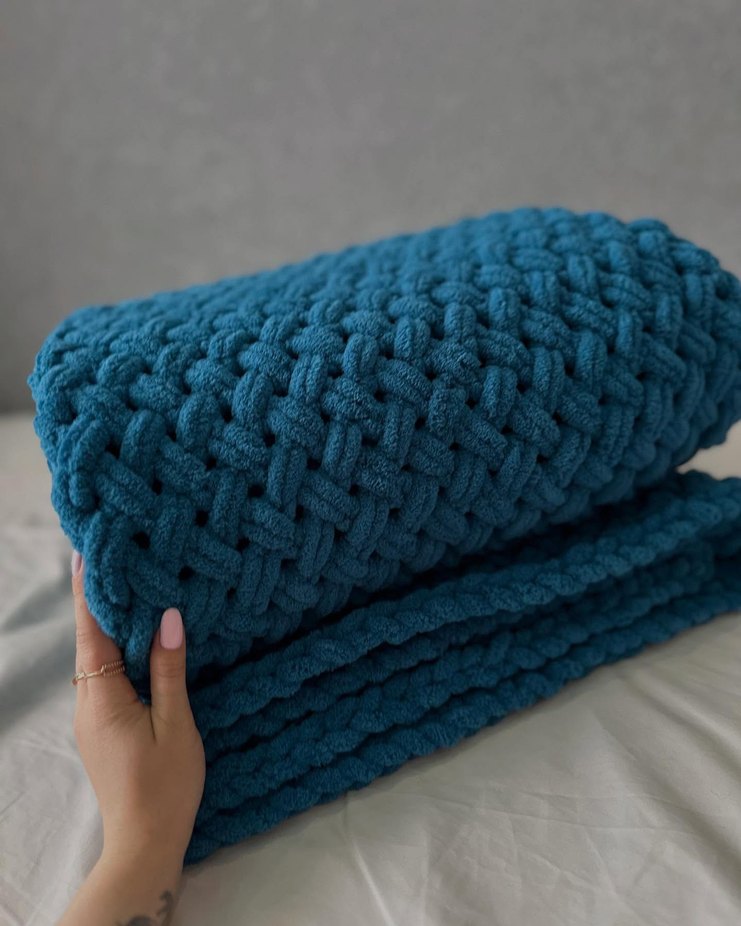 Mavi Örgü tek kişilik battaniye - Görsel 3