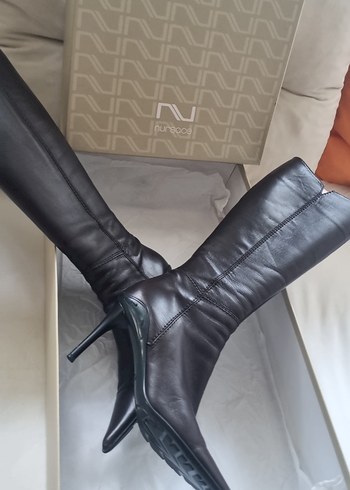 Kahverengi Deri Dizaltı,Stiletto Topuklu Kadın Çizme