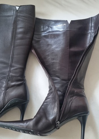 36 Beden kahverengi Renk Kahverengi Deri Dizaltı,Stiletto Topuklu Kadın Çizme