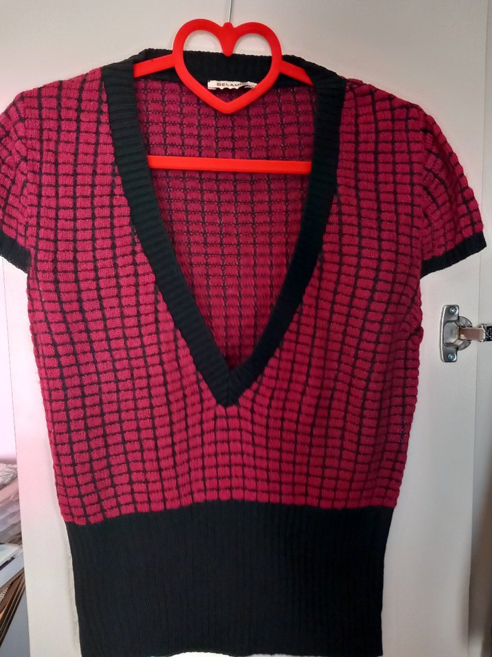 Bordo Desenli V Yakalı Triko Hamile Kazak - Görsel 2