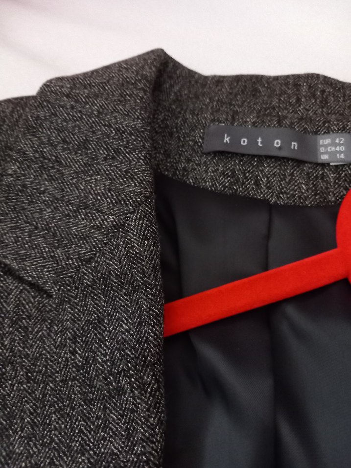 Düğmeli Gri Kadın Blazer Ceket/Etek takım - Görsel 3