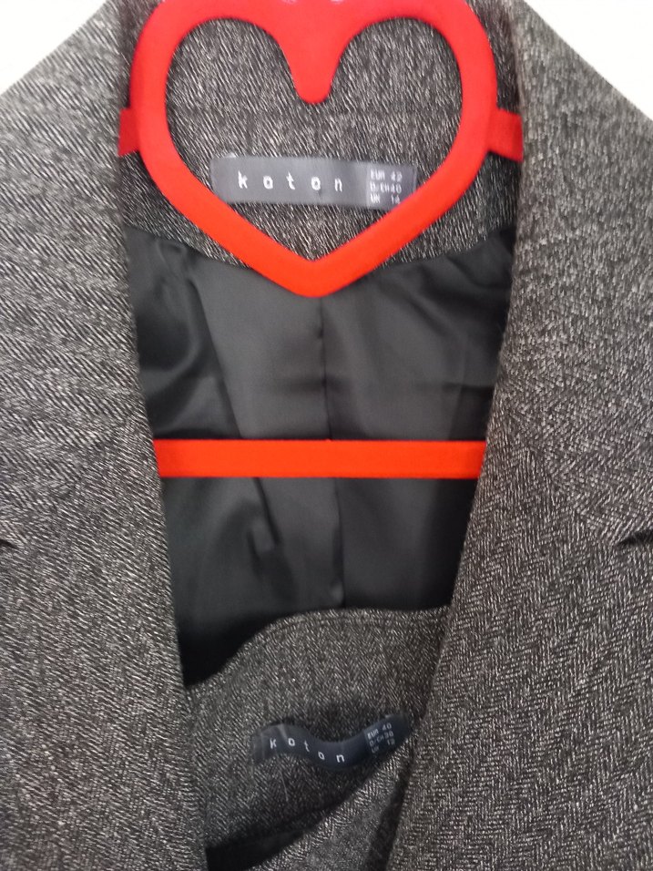 Düğmeli Gri Kadın Blazer Ceket/Etek takım - Görsel 2