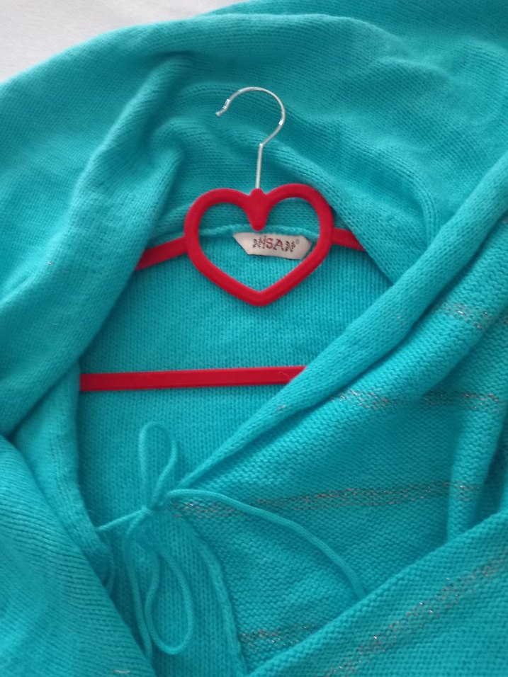 Turkuaz V Yakalı Örgü Kadın Hırka - Görsel 3