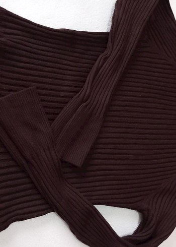 Kahverengi Boğazlı Fitilli Kadın Kazak - Görsel 2