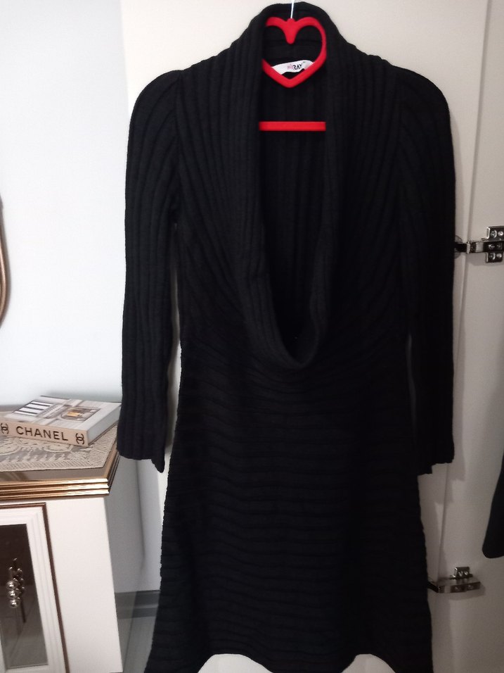 Siyah Uzun Kollu Triko Kadın Elbise - Görsel 2