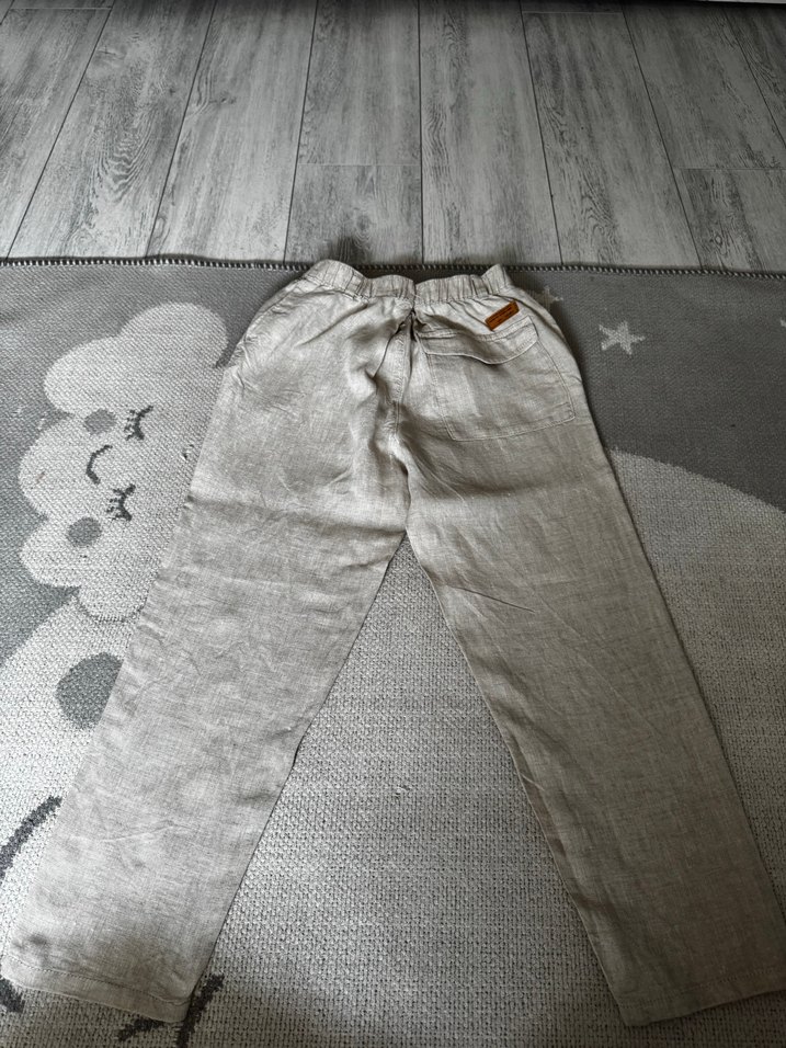 Krem Rengi Keten Pantolon - Görsel 2