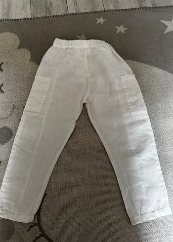 Düğmeli Beyaz Keten Erkek Çocuk Pantolon - Görsel 2
