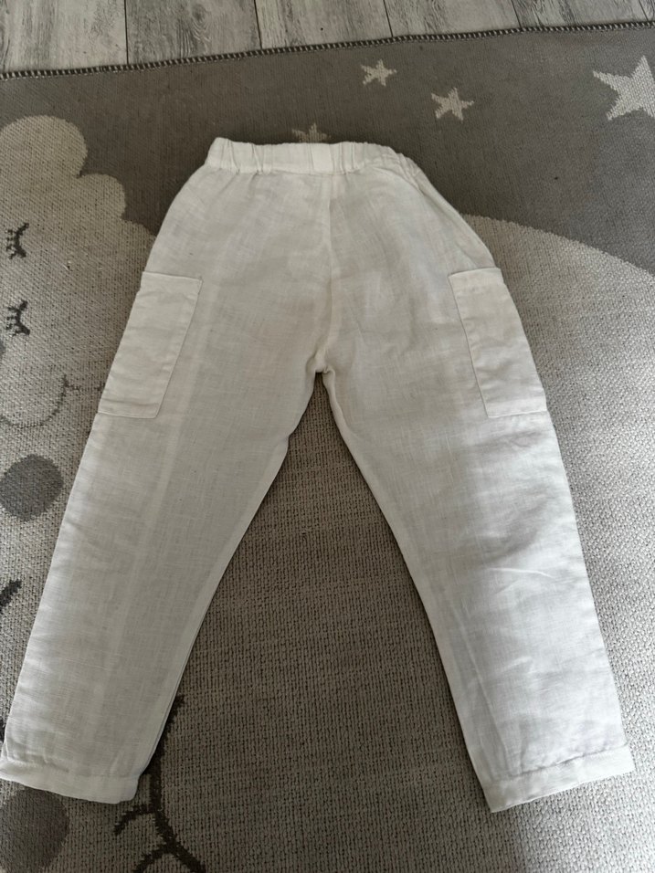 Düğmeli Beyaz Keten Erkek Çocuk Pantolon - Görsel 2