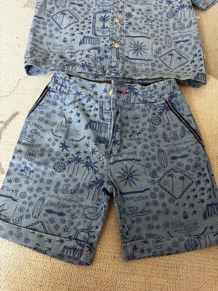 Erkek Çocuk Kot Baskılı Denim Gömlek Şort Takım B&G(Swasky) - Görsel 4