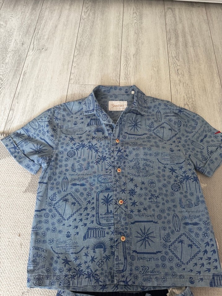 Erkek Çocuk Kot Baskılı Denim Gömlek Şort Takım B&G(Swasky) - Görsel 3